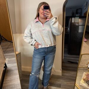 Thread & Supply Gray and Pink Quarter-Zip Pullover Size Large